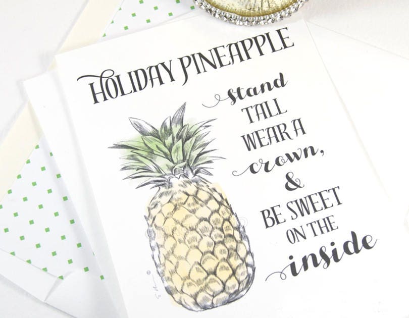 Holiday Pineapple Christmas Cards, Holiday Cards, Xmas Cards, Holiday Party Invitations (Set of 25)