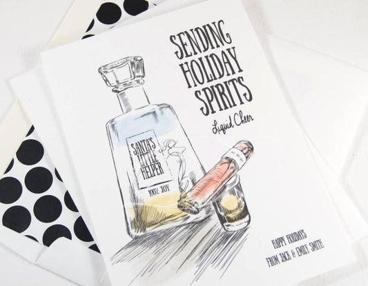 Holiday Spirits Tequila Bottle Christmas Cards, Funny Holiday Cards, Xmas Cards, Holiday Party Invitations (Set of 25)