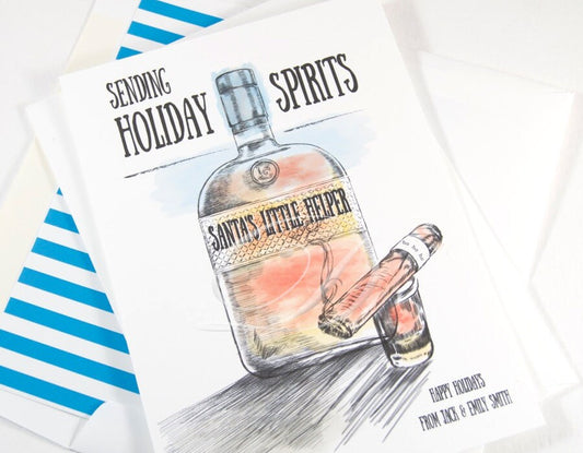 Holiday Spirits Bourbon Bottle Christmas Cards, Funny Holiday Cards, Xmas Cards, Holiday Party Invitations (Set of 25)