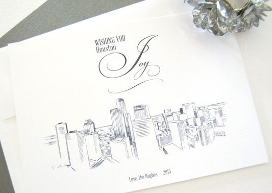 Houston Skyline Christmas Cards, Texas, Holiday Cards, Xmas Cards, Holiday Party Invitations (Set of 25)