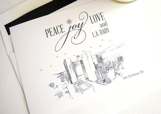 Los Angeles Skyline Christmas Cards, California, Holiday Cards, Xmas Cards, Holiday Party Invitations (Set of 25)