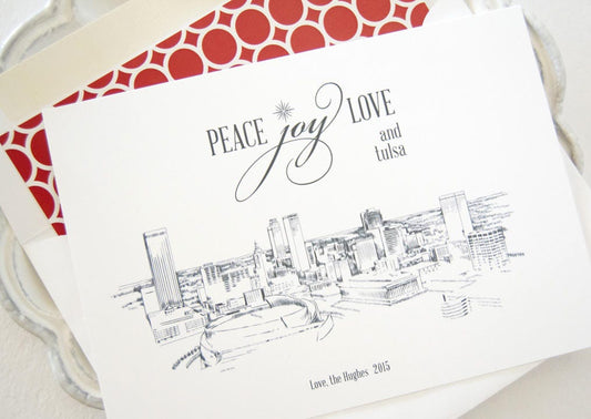Tulsa Skyline Christmas Cards, Oklahoma, Holiday Cards, Xmas Cards, Holiday Party Invitations (Set of 25)