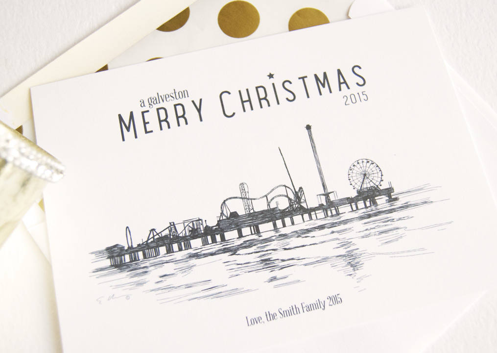 Galveston Skyline Christmas Cards, Texas, Holiday Cards, Xmas Cards, Holiday Party Invitations (Set of 25)