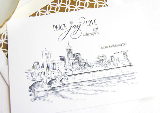 Indianapolis Skyline Christmas Cards, Indiana, Holiday Cards, Xmas Cards, Holiday Party Invitations (Set of 25)