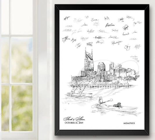 Memphis Kayak Guestbook Print, Guest Book, Tennessee, Bridal Shower, Wedding, Custom, Alternative, Baby Shower, Family Reunion, FREE PEN - Darlington Guestbooks