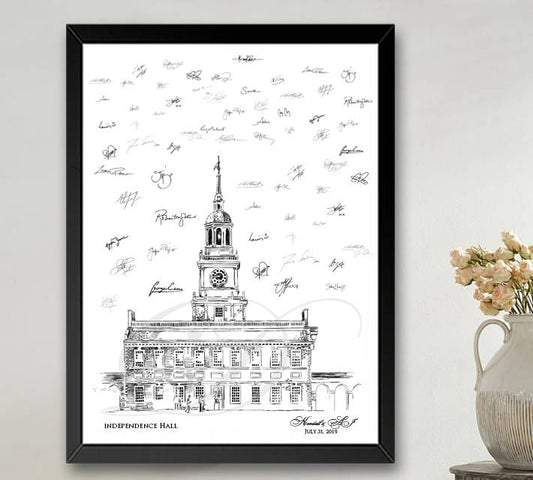 Independence Hall Skyline Guestbook Print, Philadelphia, Guest Book, Bridal Shower, Wedding, Custom, Alternative, Baby Shower,  FREE PEN - Darlington Guestbooks