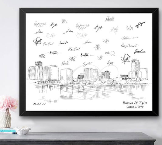 Orlando Skyline Guestbook Print, Beach, Guest Book, Florida, Bridal Shower, Wedding, Custom, Alternative, Baby Shower, Family Reunion, Birthday Party - Darlington Guestbooks