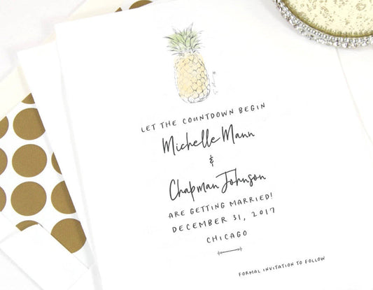 Pineapple Save the Dates, Destination Wedding, Save the Date Cards, Hand Drawn, STD, Hawaiian Wedding theme (set of 25 cards)