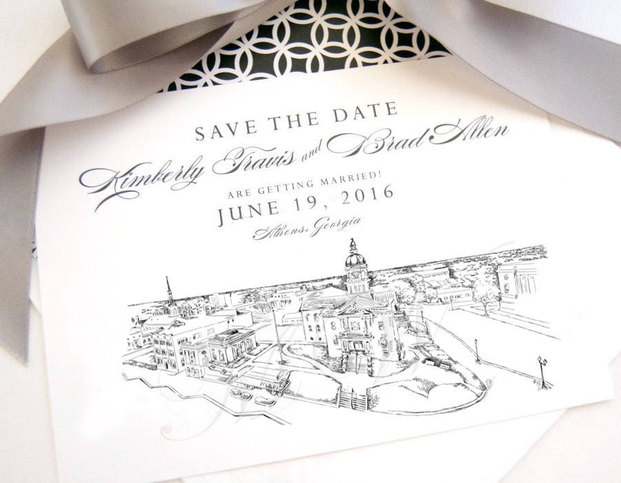 Athens, Georgia Skyline Save the Date Cards, Save the Dates, STD, Georgia Wedding (set of 25 cards)