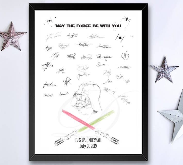 Star Wars Bar Mitzvah Guestbook Print Inspired Darth Vader, Bat Mitzvah Light Saber Guest Book, Alternative Sign in, Birthday, FREE PEN! - Darlington Guestbooks