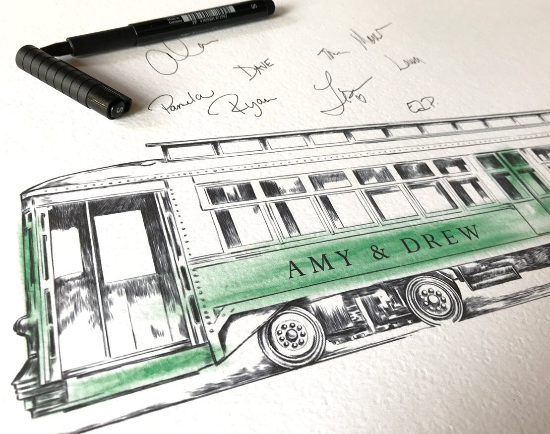 Trolley Car Guestbook Print, Boston Cable Car Guest Book, Bridal Shower, Boston Wedding, Alternative GuestBook, Sign-in, Street Car