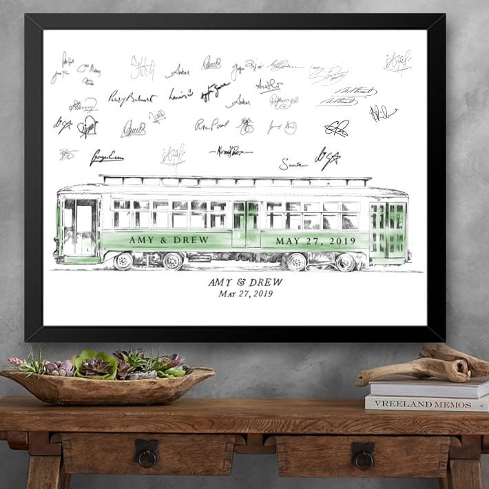 Trolley Car Guestbook Print, Boston Cable Car Guest Book, Bridal Shower, Boston Wedding, Alternative GuestBook, Sign-in, Street Car