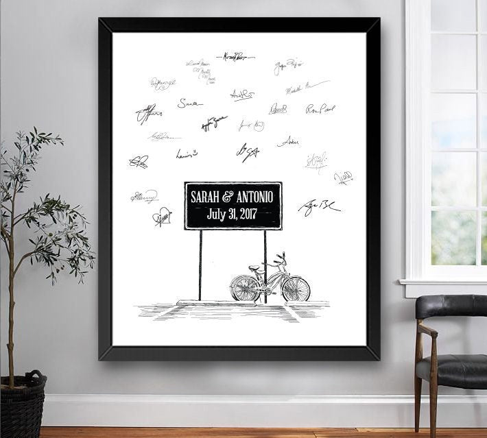 Bikes and Sign Guest Book Print, Bicycles Guest Book, Bridal Shower, Wedding, Custom, Alternative Guest Book, Rustic Wedding, Wedding Sign