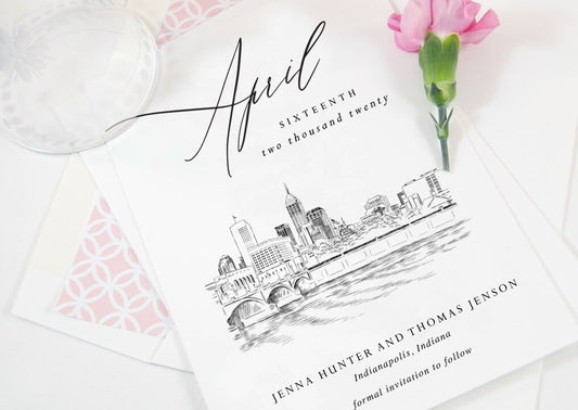 Indianapolis Save the Dates, Indianapolis Skyline, Save the Date Cards, STD, Indianapolis Wedding, Weddings, Indiana  (set of 25)