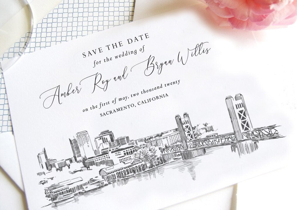 Sacramento Save the Dates, STD, Save the Date Cards, Sacramento Skyline, Wedding, California, Weddings (set of 25 cards)