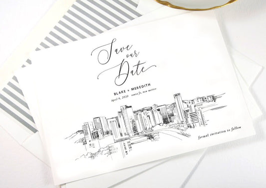 Santa Fe Skyline Save the Dates, Save the Date Cards, STD, New Mexico, Santa Fe Wedding, Weddings (set of 25 cards)