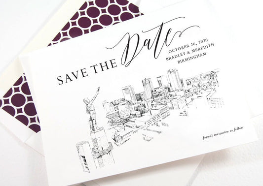 Birmingham Skyline Save the Dates, STD, Save the Date Cards, Birmingham Wedding, Alabama Skyline (set of 25 cards)