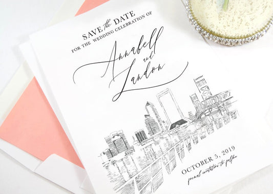 Jacksonville Skyline Save the Date Cards, Save the Dates, STD, Wedding, Jacksonville Wedding, Florida (set of 25 cards)