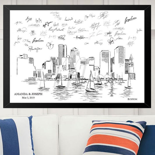 Boston Skyline Wedding Alternative Guest Book, Wedding Skyline, Guestbook, Wedding Guestbook, Party Supplies, Bridal Shower, Boston MA