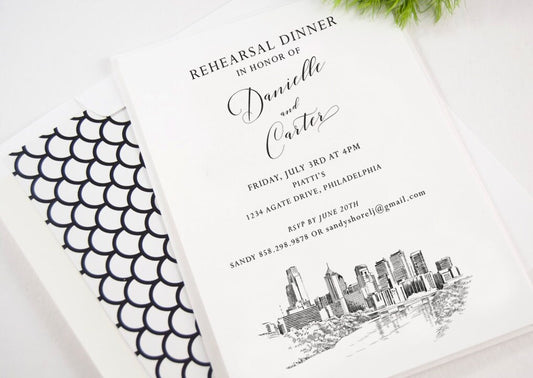 Philadelphia Wedding Rehearsal Dinner Invitations, Rehearsal Cards, Rehearse, Philadelphia Weddings (set of 25)