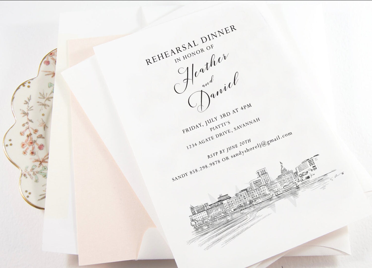 Savannah Skyline Rehearsal Dinner Invitations, Wedding, Georgia, Wedding, Rehearse Invite, Invitations (set of 25 cards)