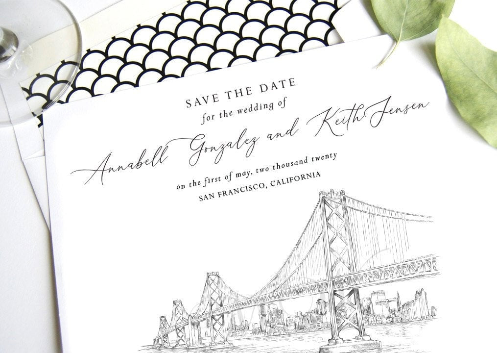 San Francisco Save the Dates, STD, San Francisco, CA Wedding, California Skyline, Save the Date Cards, STD Cards, Wedding (set of 25 cards)