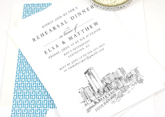 Lexington Rehearsal Dinner Invitations, Kentucky Skyline, Wedding, Lexington, KY, Weddings, Rehearse, Wedding Invite, (set of 25 cards)