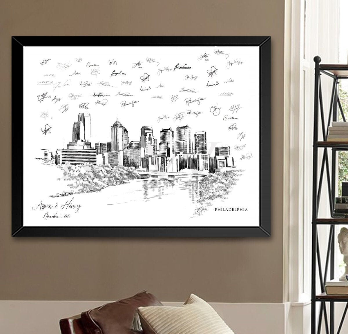 Philadelphia Wedding Alternative Guest Book, PA Wedding Skyline, Guestbook, Wedding Guestbook, Philadelphia, PA, Philadelphia Skyline