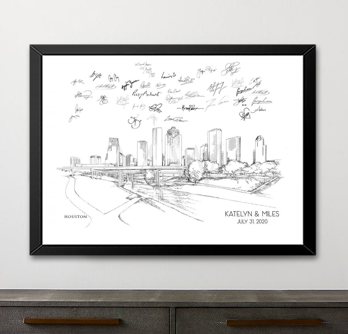 Houston Wedding Alternative Guest Book, Houston Skyline, Guestbook, Wedding Guestbook, Houston, TX,  Houston Wedding, Texas