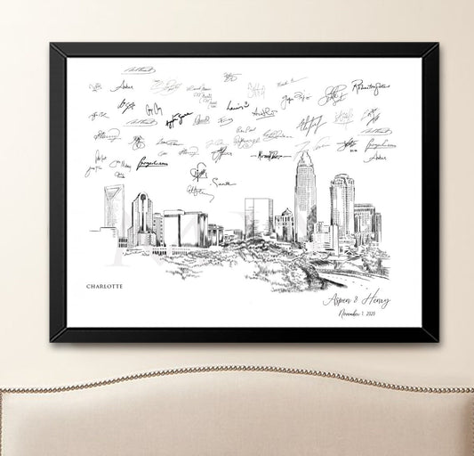 Charlotte, NC Wedding Alternative Guest Book, Charlotte Skyline, Guestbook, Wedding Guestbook, Charlotte Wedding, North Carolina