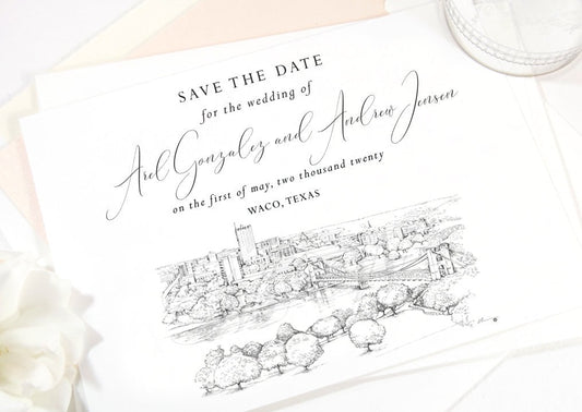 Waco, TX Save the Dates, STD, Wedding, Waco Skyline, Save the Date Cards, STD Cards, Texas (set of 25 cards)