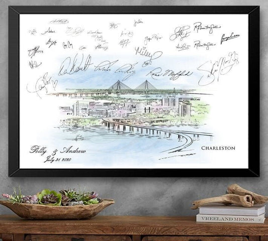 Charleston Watercolor Skyline Guestbook Print, Guest Book, Charleston, SC, Bridal Shower, Wedding, Custom, Alternative Guest Book, Sign in