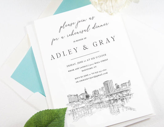 Hartford Skyline Rehearsal Dinner Invitations, Hartford, CT,  Skyline, Wedding, Weddings, Rehearse, Wedding Invite, Card (set of 25)