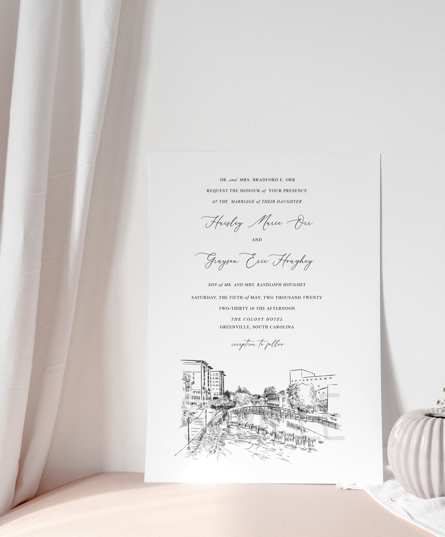 Greenville, SC Skyline Wedding Invitation, South Carolina Wedding, Greenville, SC Skyline Invite (Sold in Sets of 10 Invitations + Env's)