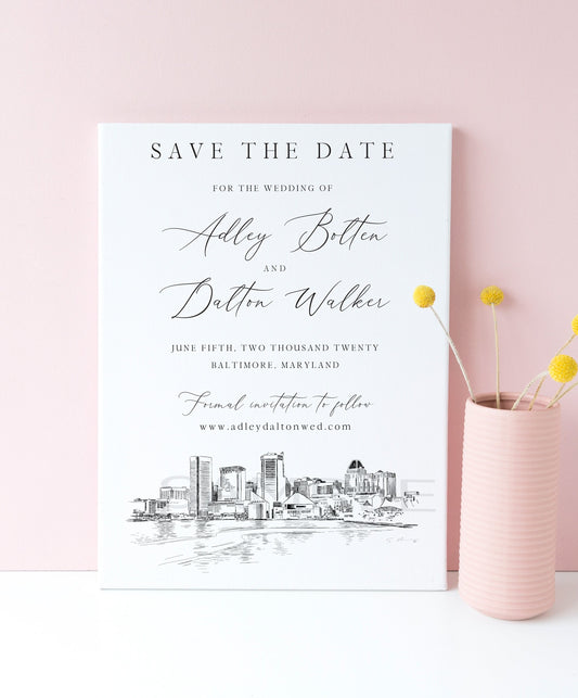 Baltimore Skyline Save the Date Cards, Save the Dates, STD, Baltimore, MD, Wedding, Weddings (set of 25 cards)