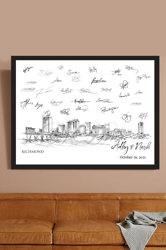 Wedding Guest book Print, Richmond Skyline, Guestbook, Bridal Shower, guest book, wedding guestbook, skyline, Alternative FREE PEN