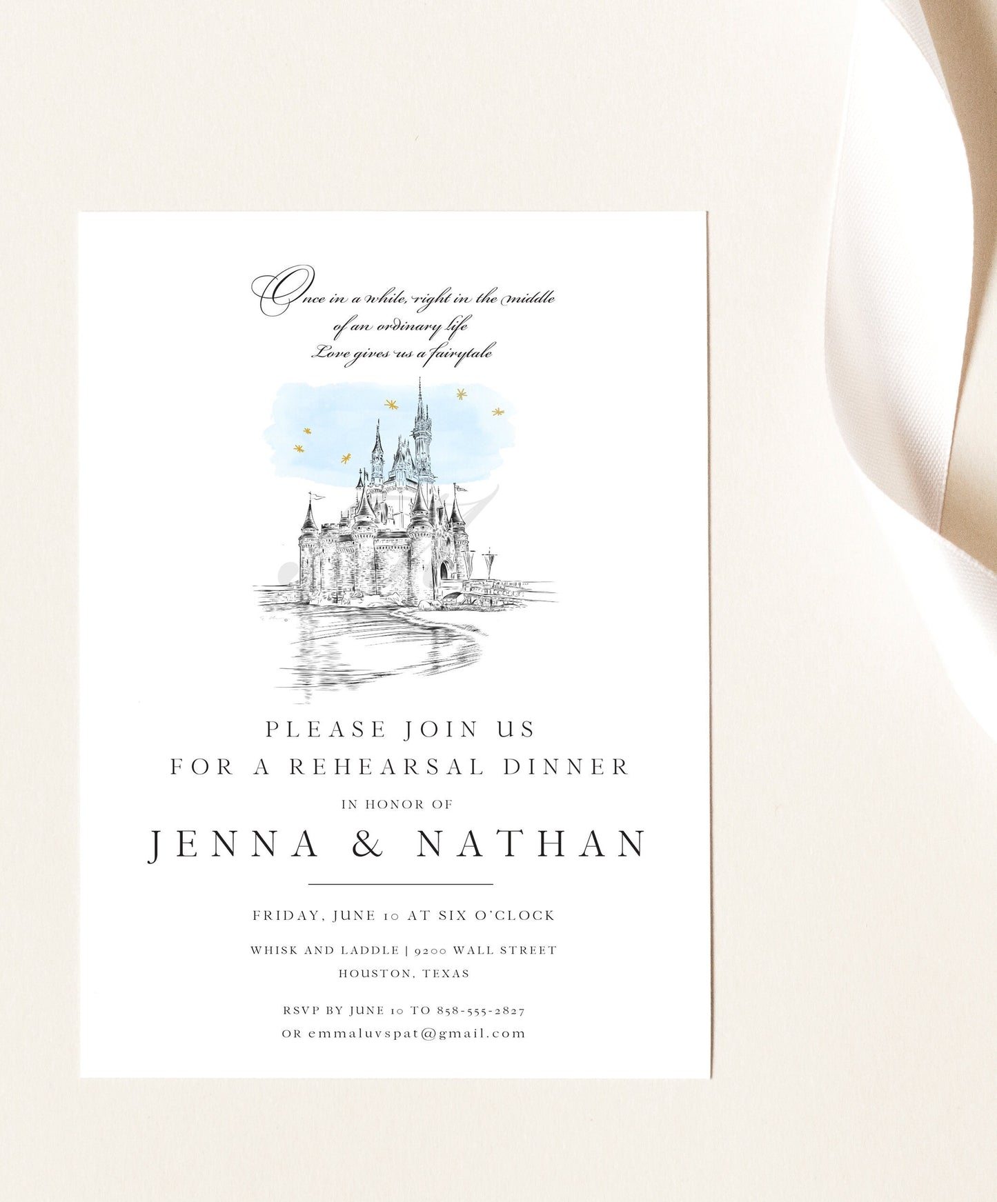 Rehearsal Dinner Invitations Disney World Castle, fairytale wedding, disney Weddings, Rehearse, Invite (set of 25 cards)