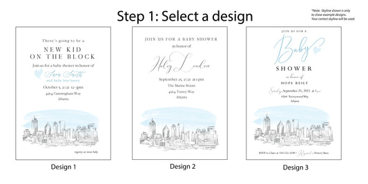 Skyline Baby Shower Invitations, Atlanta, GA Skyline, boy, Georgia, Skyline, invite, baby, blue, baby card, Cards, (Set of 25)