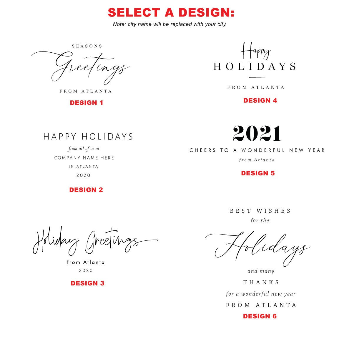 Atlanta Skyline Corporate Christmas Cards, Holiday Cards, Xmas Cards, Holiday Party, Company Cards, Law Firms, Real Estate -Set of 25