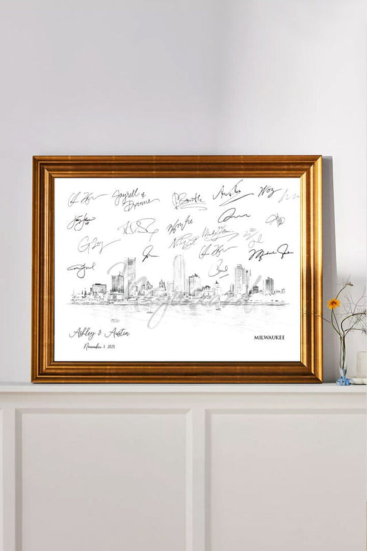 Milwaukee Wedding, Alternative Guest Book, Wedding Skyline, Guestbook, Wedding Guestbook, Milwaukee, WI, Milwaukee Skyline, Wedding