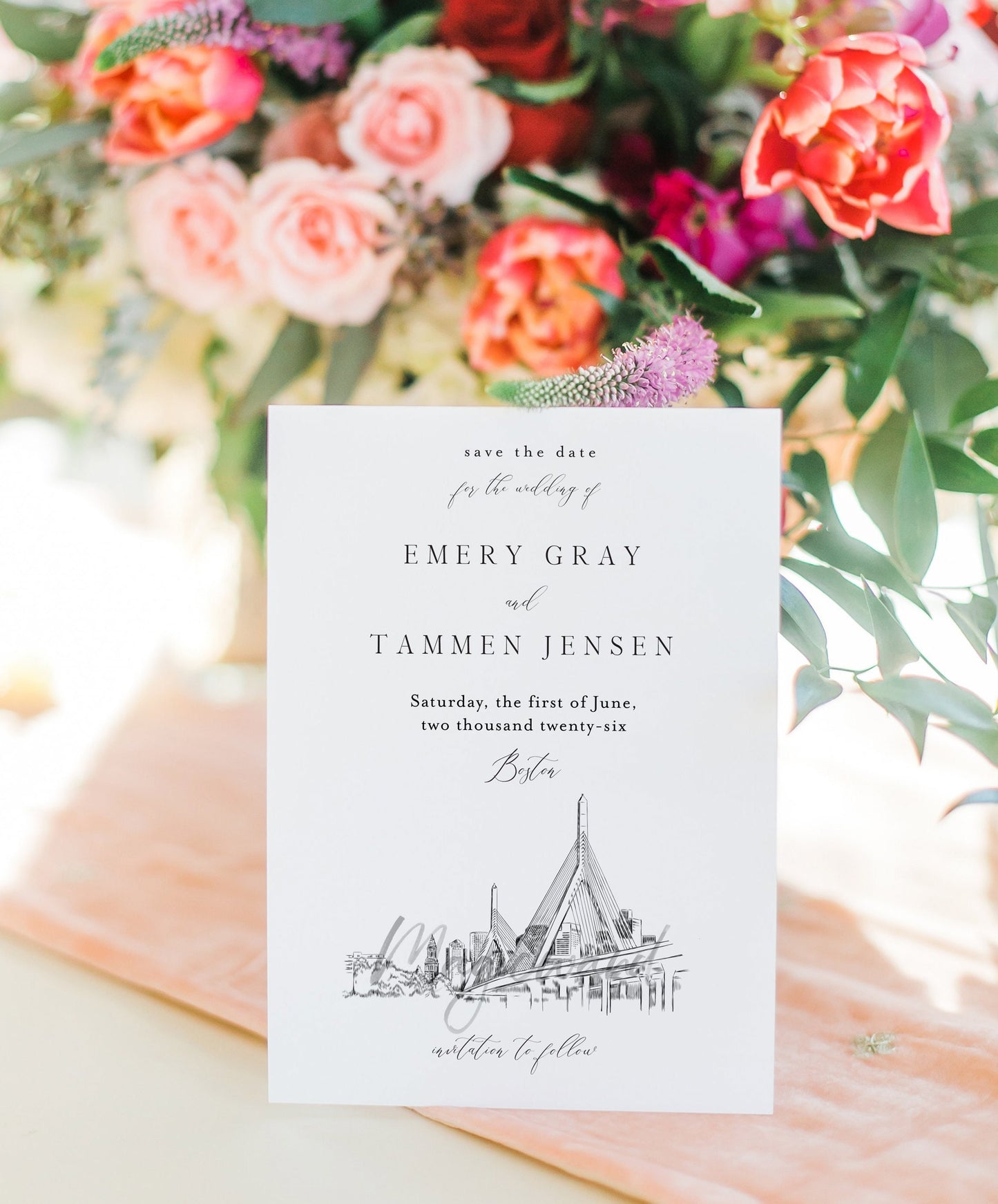 Boston Skyline, Zakim Bridge Save the Date Cards, Wedding Save the Dates, STD, Boston Wedding, Weddings (set of 25 cards and envelopes)