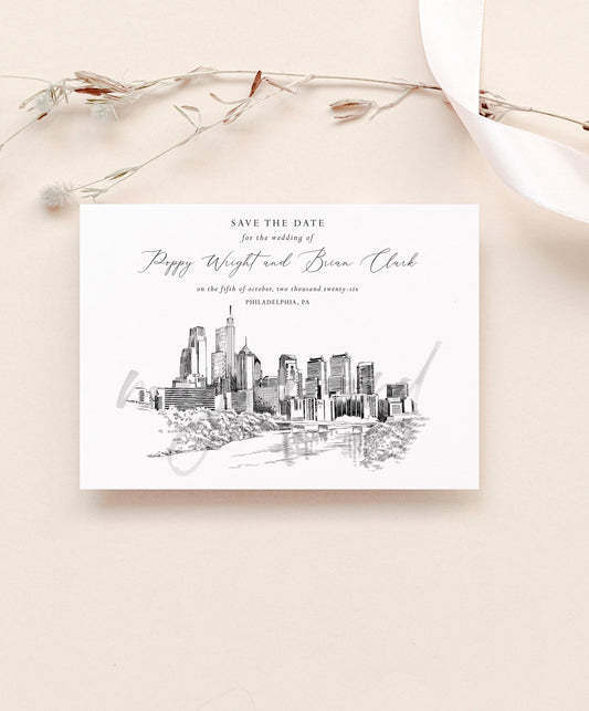 NEW Philadelphia Skyline Save the Dates, STD, Philadelphia Wedding, Save the Date Cards, PA, Weddings (set of 25 cards)