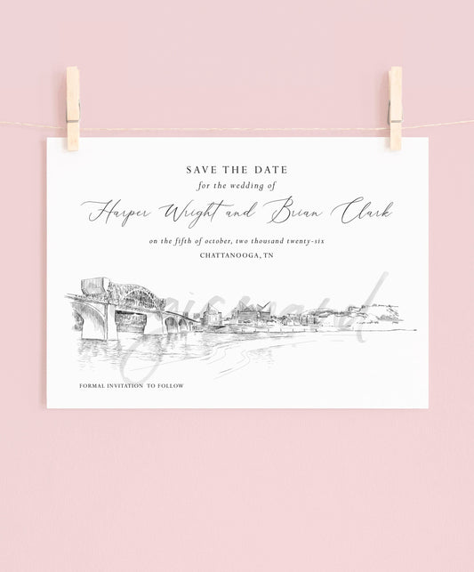 Chattanooga Skyline Save the Dates, STD, Wedding, Weddings, Chattanooga Wedding Save the Date Cards (set of 25 cards)