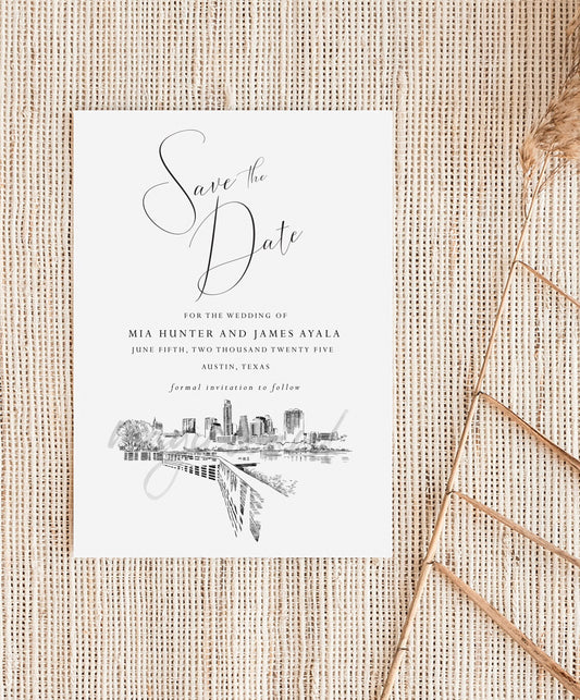 Austin Skyline Save the Dates, Save the Date Cards, STD, Texas Wedding, Austin Wedding, Weddings, Card (set of 25 cards)