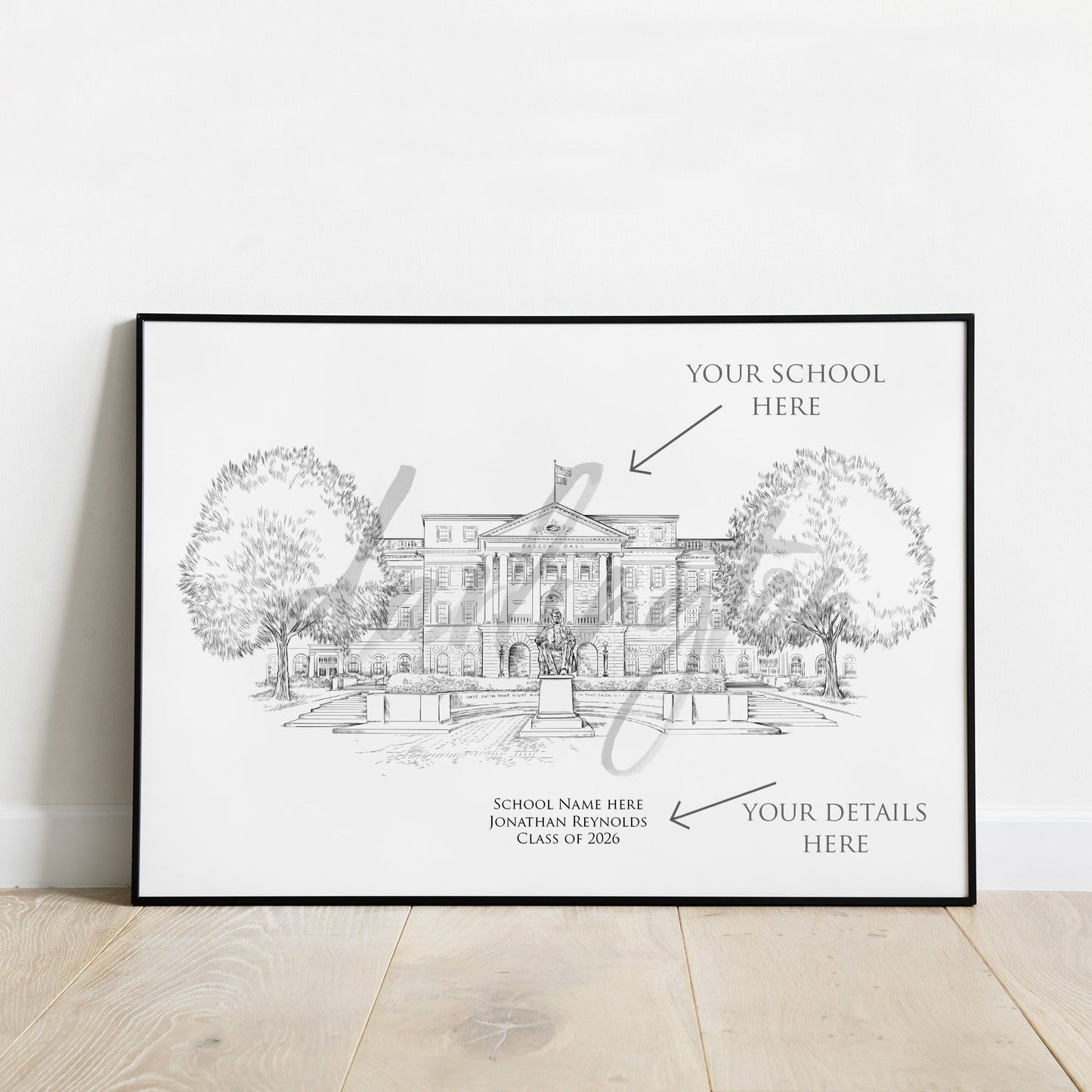 Indiana Campus Art, University Fine Art Prints, IN, Colleges, Alumni Gift, Graduation Gift, Hand Drawn, Watercolor Paper, Signed Art