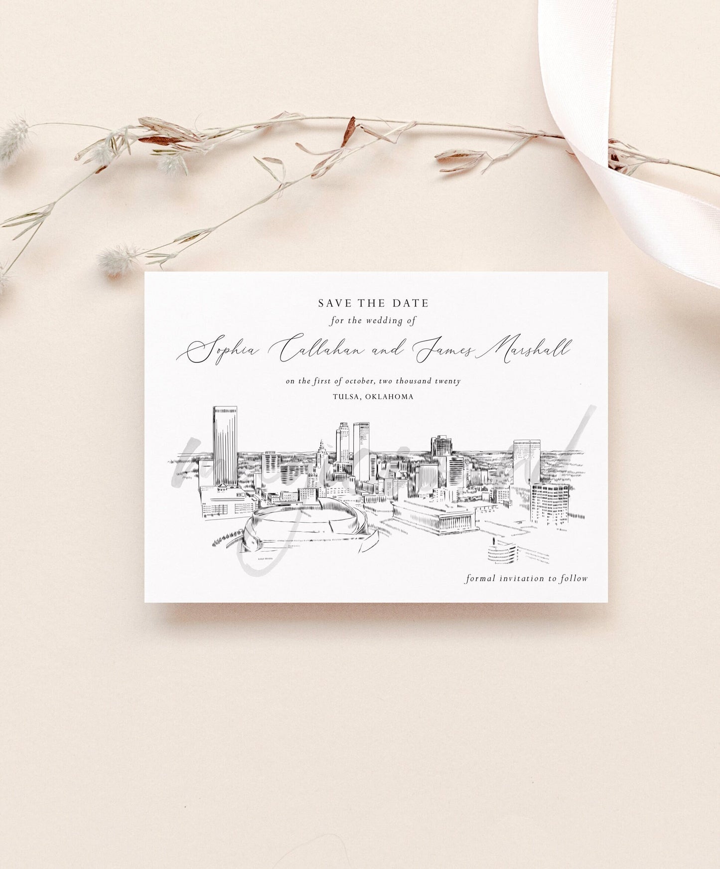 Tulsa Skyline Save the Dates, STD,  Save the Date Cards, OK, Oklahoma Weddings, Tulsa Weddings (set of 25 cards and white envelopes)