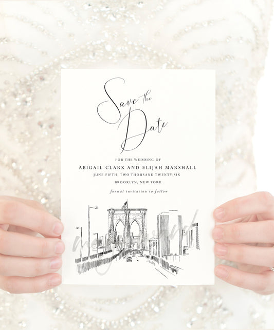 Brooklyn Bridge Save the Dates, STD, Save the Date Cards, Brooklyn Wedding, New York, NY Wedding, Weddings (set of 25 cards)