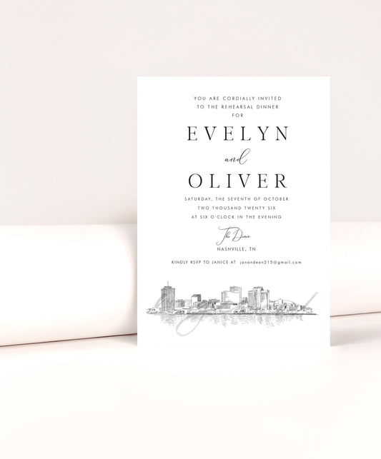 New Orleans Rehearsal Dinner Invitations, Skyline, Wedding, New Orleans Weddings, Rehearse (set of 25 cards)