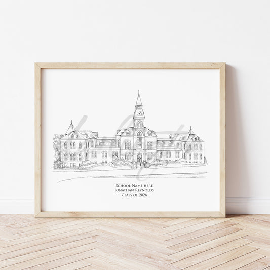 Tennessee Campus Art, University Fine Art Prints, TN, Colleges, Alumni Gift, Graduation Gift, Hand Drawn, Memphis, TN Signed Art