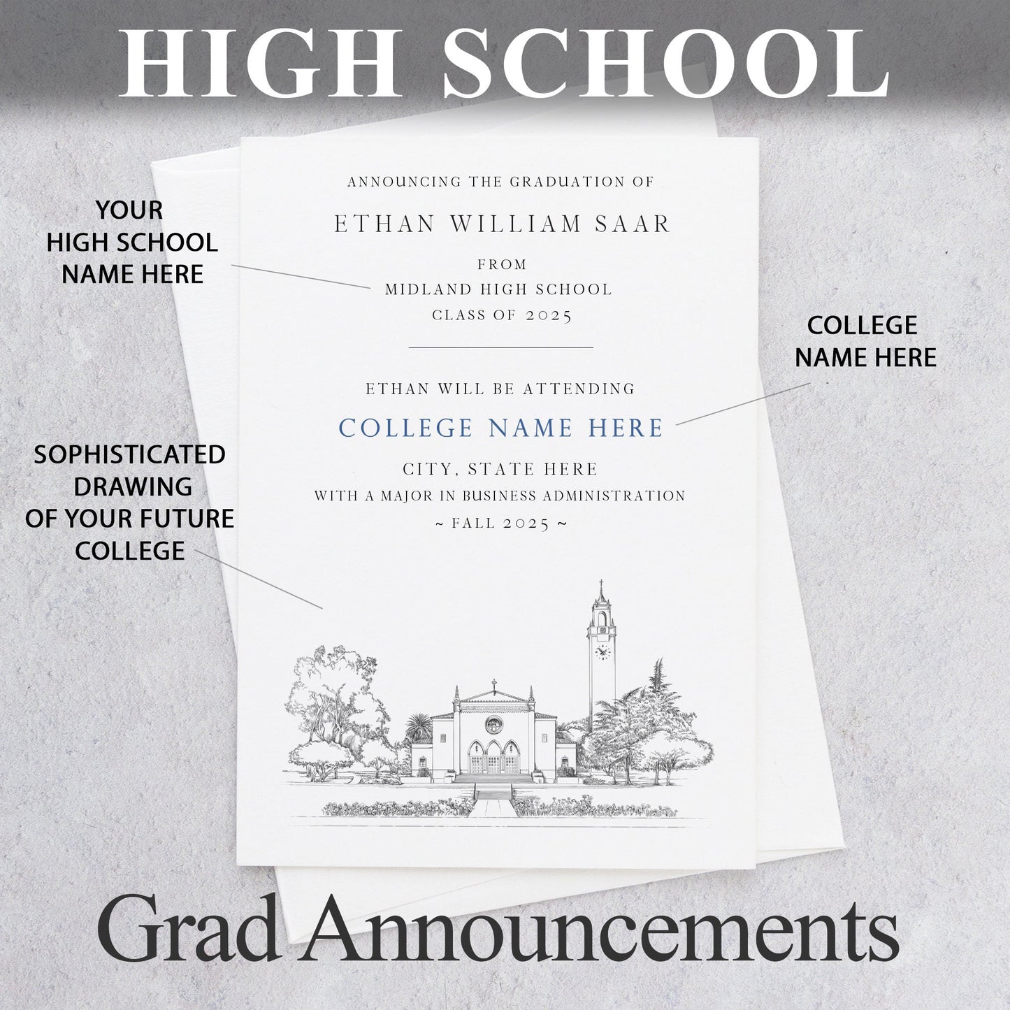 High School Graduation Announcements with College Bound University for California Schools, HS Grad, CA, Graduation, Grads Univ